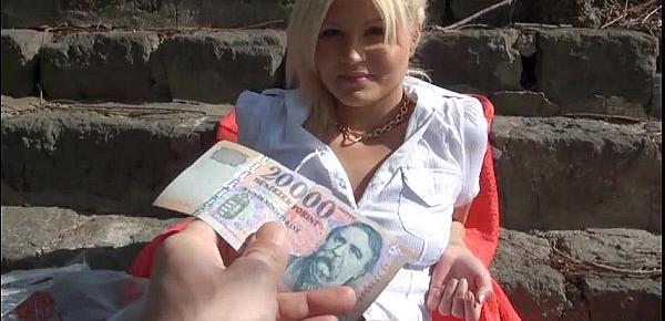  Blonde Eurobabe Kitty Rich pounded in public for money